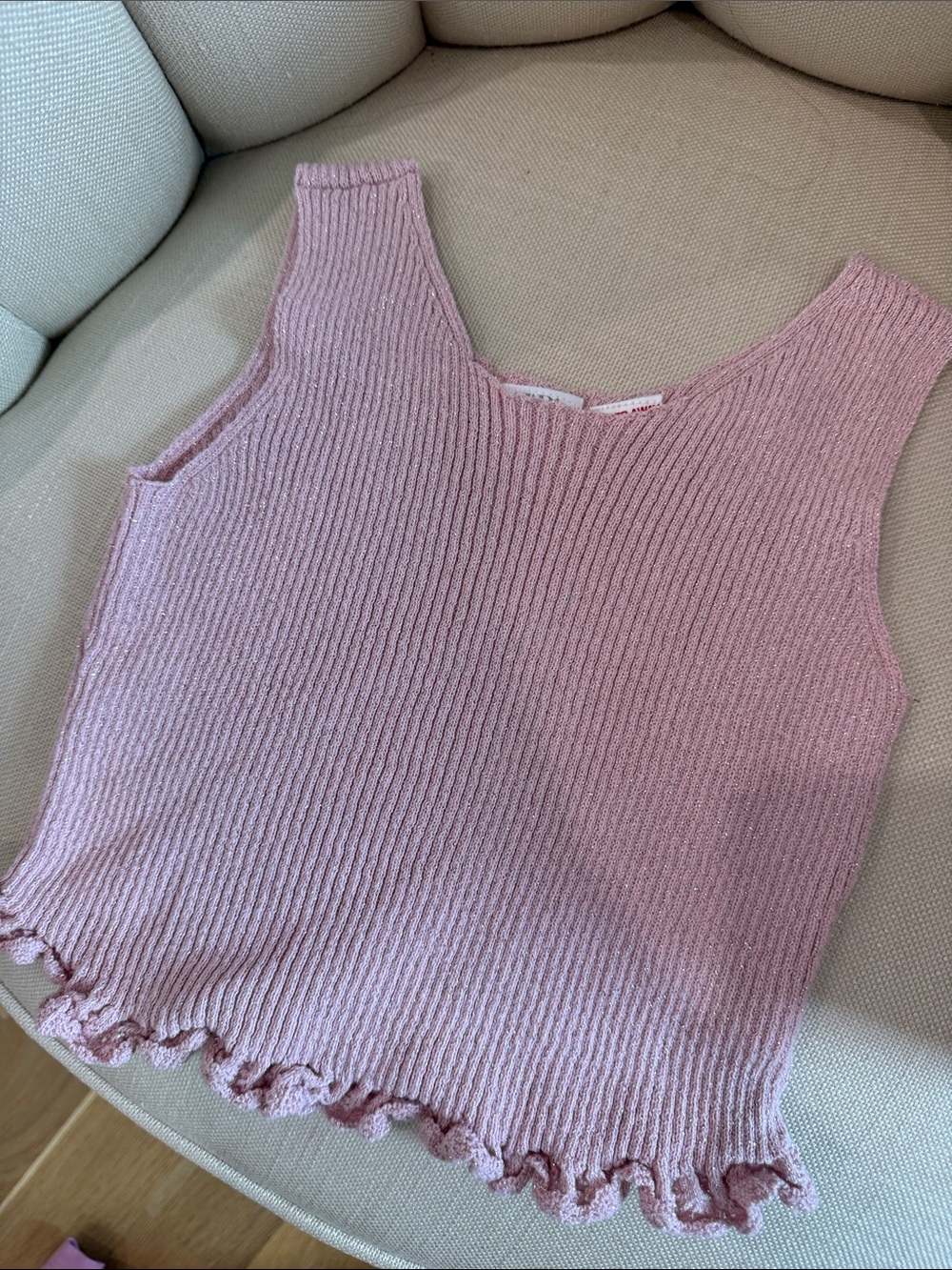 zara Pink Knit Ruffle Hem Tank Top